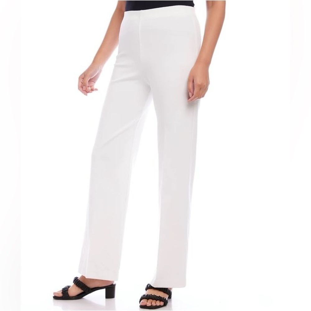 Karen Kane Sz M Presley White Pull On Flat Front Mid Rise Straight Leg Pants NWT